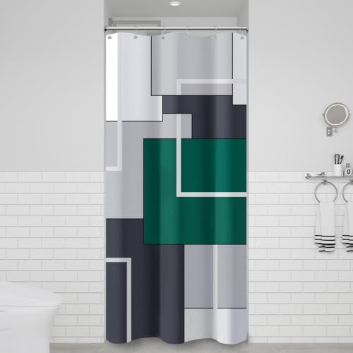 BTTN 36x72 Half Modern Geometric Waterproof Shower Curtain, Emerald Green