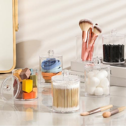 2 Pack Acrylic Qtip Holder Dispenser for Cotton Swabs, Balls, Floss Picks