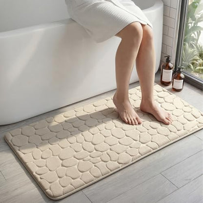 YIHOUSE Memory Foam Runner Rug, Cobblestone Bathroom Runner Rugs Super Water Absorbent Bath Mats for Bathroom Machine Washable Bath Rugs for Hallway Bedroom Laundry Room(24 x47,Khaki)