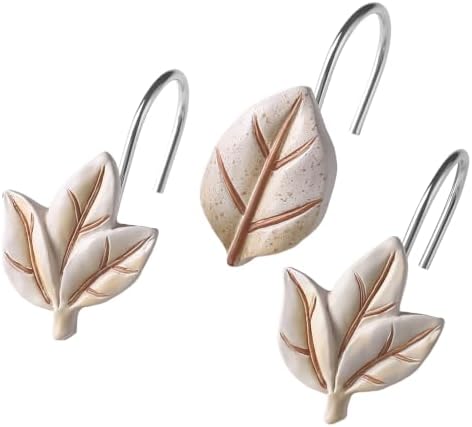 Beige Plant Leaf Shower Curtain Hooks,Eucalyptus Bathroom Decor,12PCS