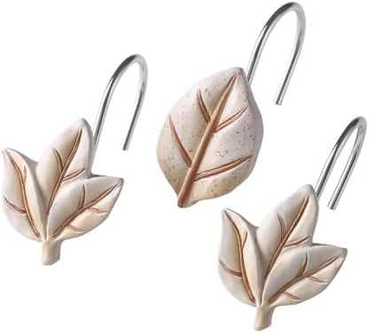 Beige Plant Leaf Shower Curtain Hooks,Eucalyptus Bathroom Decor,12PCS