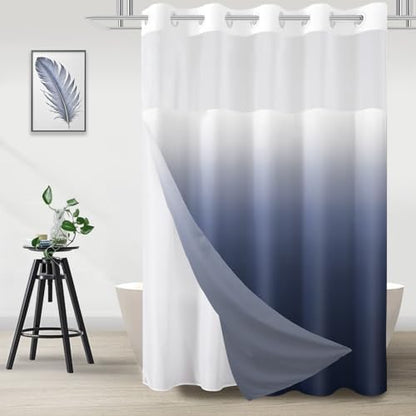 No Hook Shower Curtain and Liner Set for Bathroom, Ombre Blue, 71" x 84"