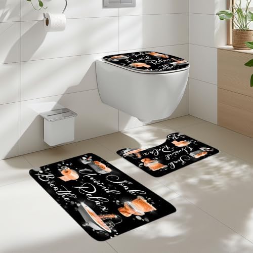Burnt Orange Fashion Funny Words 4Pcs Bathroom Shower Curtain Set with Rugs
