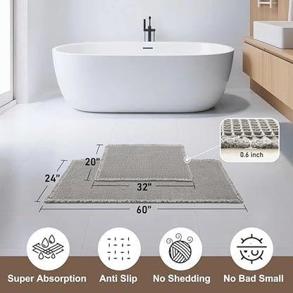JIUZHEN Set of 2 Waffle Bath Mats Boho Bathroom Runner Rug 20"x32"+24"x60"