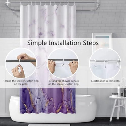 Yddsky 4Pcs Purple Marble Shower Curtain Sets or Bathroom,72x72 Inch