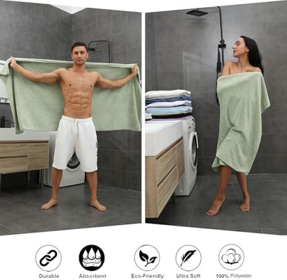 Extra Large Bath Towel Sheet Set 35x70 Inches - Oversized Bath Towels Set,Jumbo Large Polyester - Quick Dry, Lightweight,Super Soft,Highly Absorbent Towel Set for Bathroom,Hotel,SPA,Pack of 4 (Green)