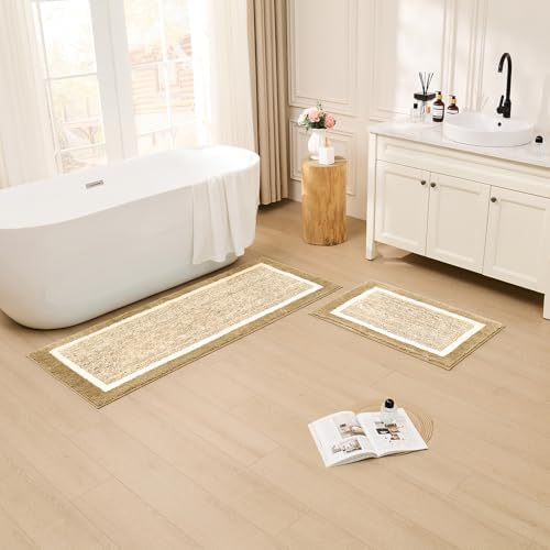 CozeCube Beige Bath Mat 36"x24" Non Slip Washable Rug