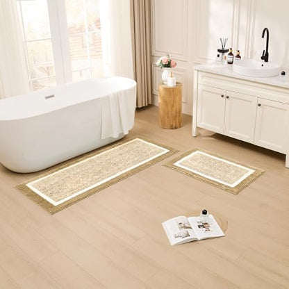 CozeCube Beige Bath Mat 32"x20" Non Slip Washable Rug