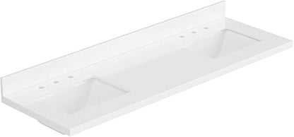 ARIEL 67 inch Double Bathroom Vanity top with Sink, 1.5 Inch Thick Miter Edge White Quartz top, Rectangle Double Sink Vanity top, Includes Backsplash