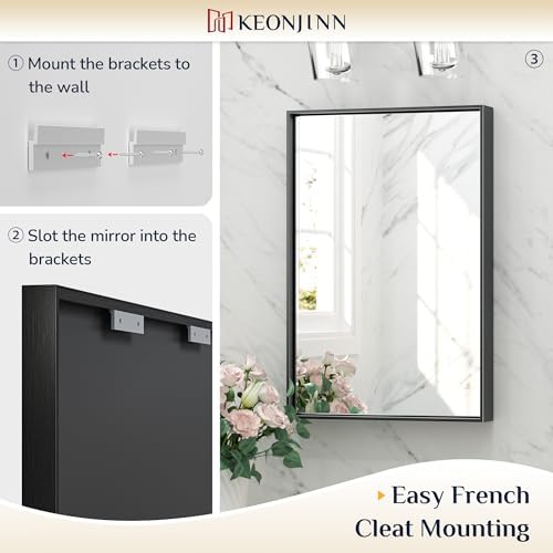 Keonjinn 16x20 Inch Black Bathroom Mirror for Over Sink, Wall Mounted