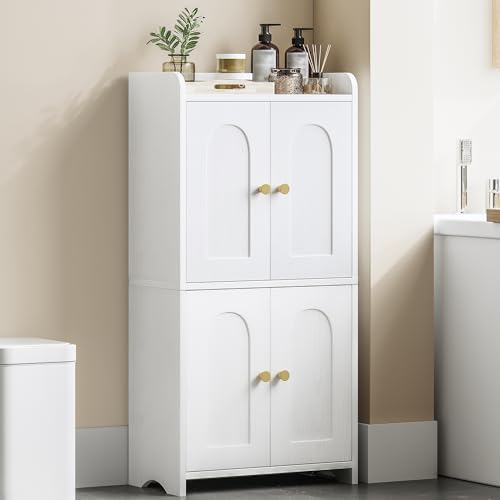 HEXCELEN Small Bathroom Storage Cabinet, Mediterranean, White