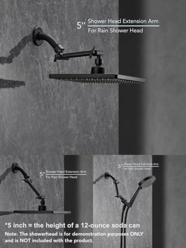 5 Inch Adjustable Shower Head Extension Arm With Locking Set Screw, Singing Rain Metal Matte Black Angle Height Adjustable, Easy To Install, G1/2 Universal Connector Compatible (Matte Black Finish)