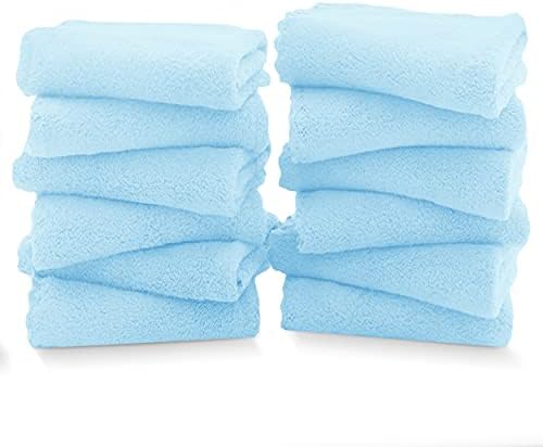 TENSTARS 12 Pack Premium Washcloths Set - Quick Drying- Soft Microfiber Coral Velvet Highly Absorbent Wash Clothes - Multipurpose Use as Bath, Spa, Facial, Fingertip Towel (Aquamarine)