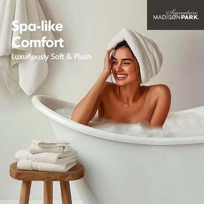 Madison Park 800GSM 100% Cotton Bathroom Bath Towel Set of 8, Cream