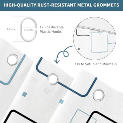 Modern Geometric Square Blue and White Shower Curtain, 72" W x 96" L