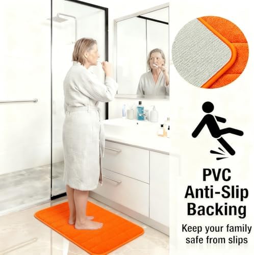 Memory Foam Bath Mat Set 3 Piece，Super Soft Absorbent Bathroom Rug Non Slip, Quick Dry,Machine Wash, Perfect Plush Bathroom Rugs,Home Decor Accessories,Orange