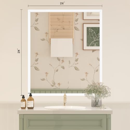 White Framed Bathroom Mirror 24x28, White Vanity Mirrors for Wall
