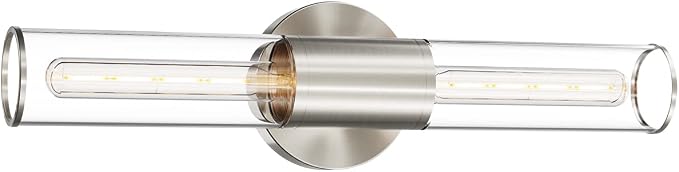 Bathroom Vanity Light Fixture, 2-Light Brushed Nickel Wall Sconce Lighting Fixture with Clear Glass, Indoor E26 Stocket Silver Wall Lamp for Mirror Living Room Hallway(Bulb Not Included)