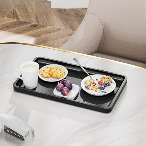Weenson Black Bathroom Vanity Tray for Countertop Decor Perfume Makeup Toiletries Toilet Tank, Large Bamboo Kitchen Tray for Spice Salt, Serving Tray for Food Coffee, Nightstand Candle 14.2”x8.3”