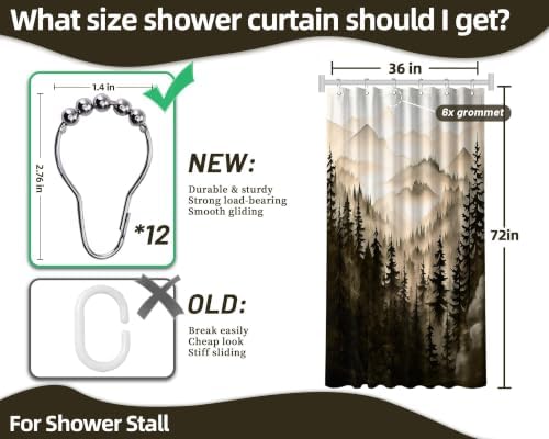 Dark Brown Forest Stall Shower Curtain, 36X72 in Narrow Small, Mountain