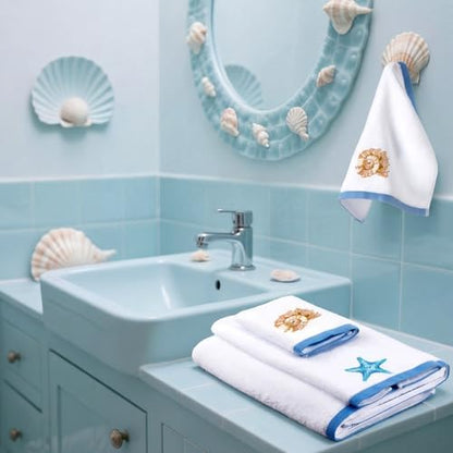 Peryiter 3 Pack Coastal Seashell Decorative Bath Towel Set