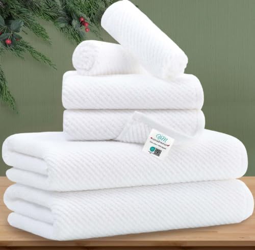 VOOVA & MOVAS White 6PC Towel Set, 100% Cotton