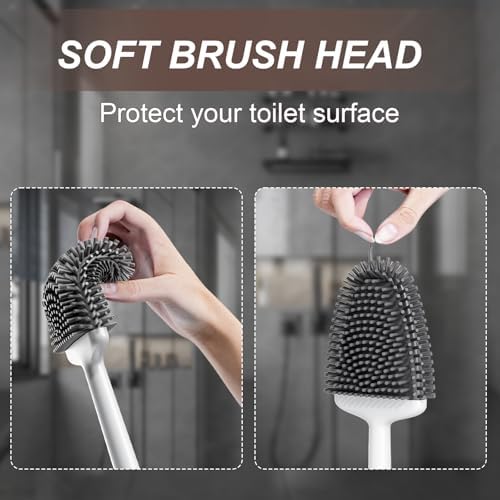 Sellemer Silicone Toilet Brush, Ventilation Slots Holder 1 Pack Pearl White
