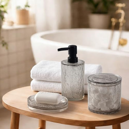 RQYIXI Resin 6-Piece Bathroom Accessories Set, Silver Crackle, Trash Can
