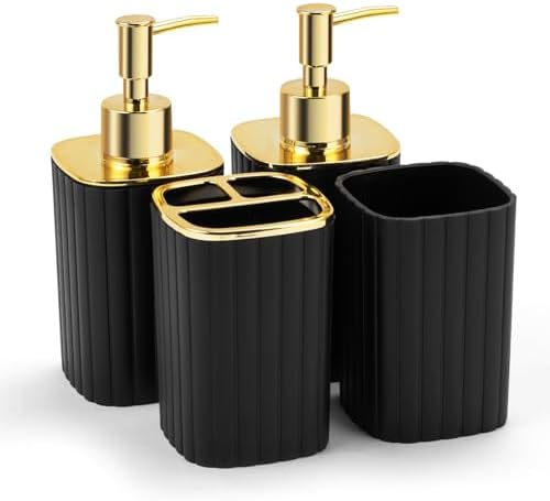 4-Piece Bathroom Accessories Set, Black and Gold Bathroom Set
