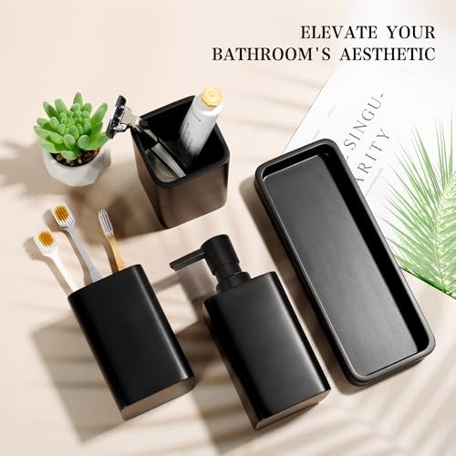 YMXYJM Bathroom Accessories Set, 4 Piece Toothbrush Holder Set, Matte Black