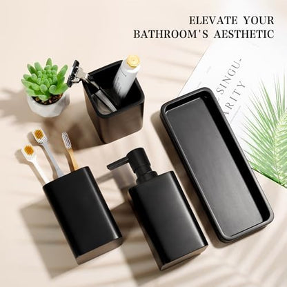 YMXYJM Bathroom Accessories Set, 4 Piece Toothbrush Holder Set, Matte Black