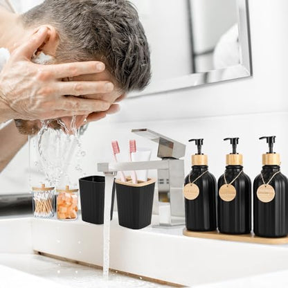 XLHOMO Black Bathroom Accessories Set 17PCS Bathroom Set with 3PCS Soap Dispenser Bathroom Accessory Set Black Trash Can for Bathroom Decor
