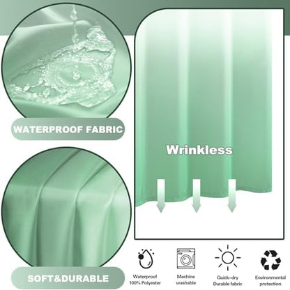 No Hook Shower Curtain and Liner for Bathroom, Ombre Mint Green, 71" x 74"