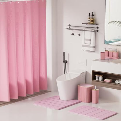 XLHOMO Bathroom Accessories Set - 25PC Pink Bathroom Set, Bathroom Set with Shower Curtain and Rugs, Pink Shower Curtain Set, Toilet Brush, Bathroom Trash Can