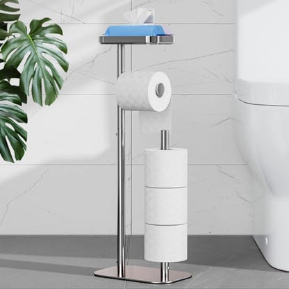 Kitsure Metal Toilet Paper Holder Free Standing, Medium, Chrome Silver
