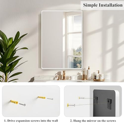 White Bathroom Vanity Mirror Over Sink 24x36, Large Wall Rectangle Mirror