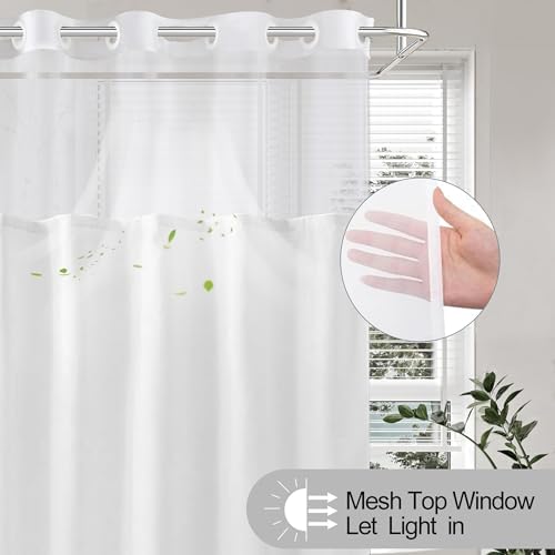 No Hook Shower Curtain and Liner Set for Bathroom, White, 71" x 84"