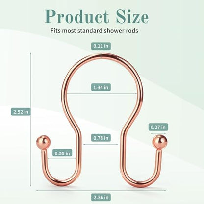 Goowin Shower Curtain Hooks, 12 Pcs Shower Curtain Rings, Stainless Steel Shower Curtain Hangers, Metal Shower Curtain Hooks Rings Rust Proof, Minimalist Shower Hooks for Shower Curtain, Rose Gold