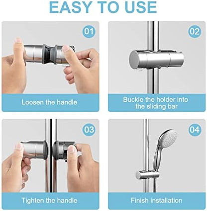 OFFO Shower Head Holder for Slide Bar Adjustable 0.71-1.00 in(18-25 mm) O.D, Adjustable Holder for Slide Bar Slider Clamp Bathroom Replacement, 360 Degree Rotation Sprayer Holder, Chrome Plated