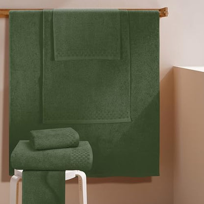 MyOwn Premium Cotton 6 Pack Towel Set for Bathroom, Contains 2 Bath Towels 28x55 inch, 2 Hand Towels 16x24 inch & 2 Wash Coths 12x12 inch, Ideal Everyday use, Compact & Lightweight - Olive Green