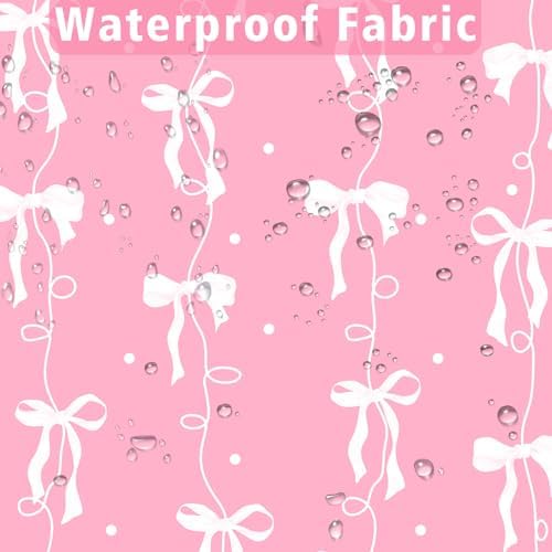 Bow Shower Curtain for Bathroom, Teen Girls Theme, Light Pink, 72x72In