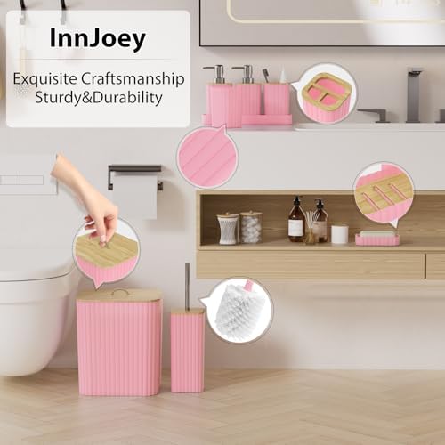 Bathroom Accessories Set - 10PC Bathroom Set, Pink Bathroom Set, Bathroom Accessories Set, Toilet Brush, Bathroom Trash Can & Soap Dispenser