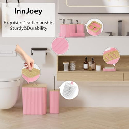 Bathroom Accessories Set - 10PC Bathroom Set, Pink Bathroom Set, Bathroom Accessories Set, Toilet Brush, Bathroom Trash Can & Soap Dispenser