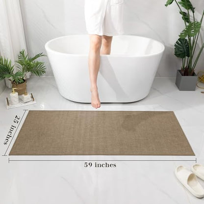 chakme Bathroom Rugs Mat 59x25, Ultra Thin Non Slip Bath Mat Large Quick Dry Absorbent Bath Mat for Bathroom Floor, (Dark Beige, 59"x25")