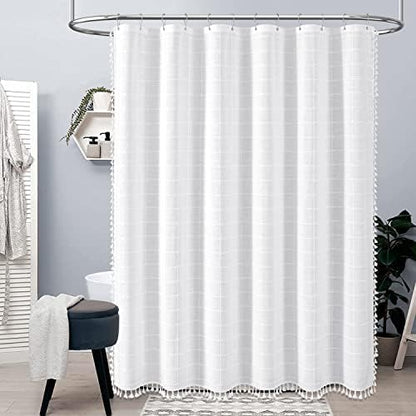 BTTN 54x78 Boho Farmhouse Linen Heavy Duty Fabric Shower Curtain Set, White