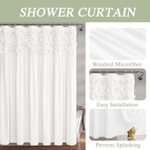 Handmade Bow Tie Shower Curtain, White, 72 x 72 in