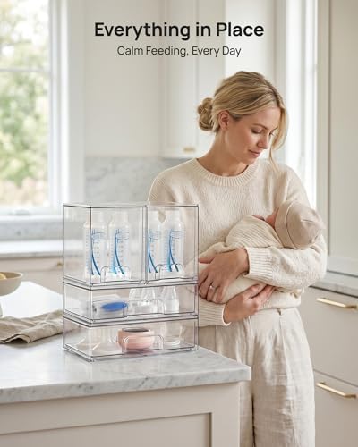 Vtopmart Clear Stackable Storage Drawers Set of 4, Baby Bottle Organizer