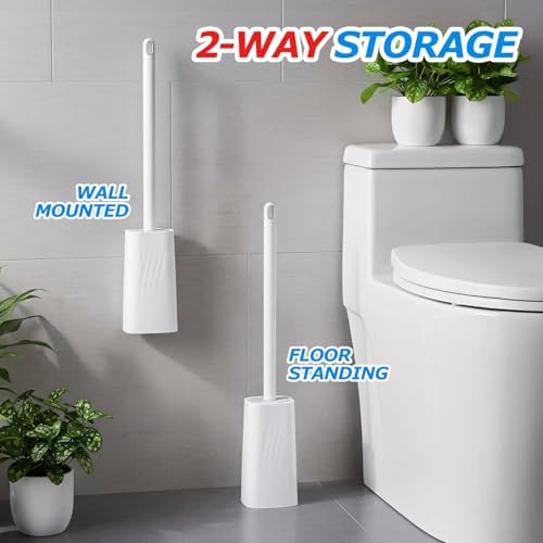FORASTO Toilet Bowl Brush and Holder Set - Toilet Scrubber Brush,Cleaning Brush,Bathroom Decor,Household Essentials,Cleaning Supplies,White