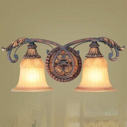 Livex Lighting 8552-63 Villa Verona 2 Light Verona Bronze Finish Vanity Bath with Aged Gold Leaf Accents and Rustic Art Glass