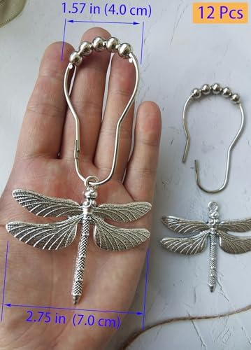 Dragonfly Shower Curtain Hooks - Decorative Shower Hooks for Shower Curtain